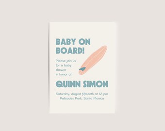 Boho Surfboard Baby Shower Invitation | Blue Boy Invite (Digital Download)