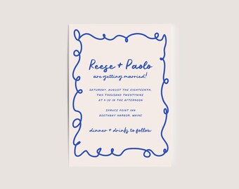 Hand-Drawn Ribbon Wedding Invitation Template | Editable Canva Invite (Digital Download)