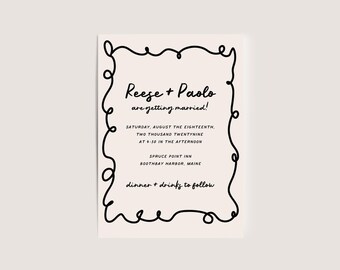 Hand Drawn Wedding Invitation Template | Whimsical Ribbon Invitation | Editable in Canva