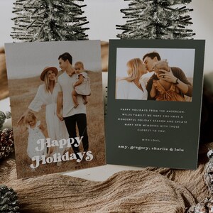 Retro Holiday Card Template | Editable Happy Holidays Card | Photo Holiday Card | Editable Sage Christmas Card | Canva Template