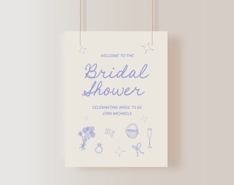 Hand-Drawn Floral Bridal Shower Welcome Sign: Editable Canva Template (Digital Download)