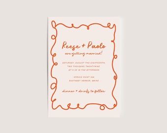 Hand Drawn Wedding Invitation Template | Ribbon Canva Invite (Digital Download)