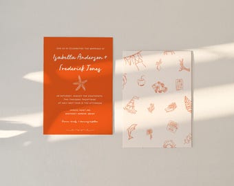 Coastal Wedding Invitation Template: Hand-Drawn Beach Design (Digital Download)