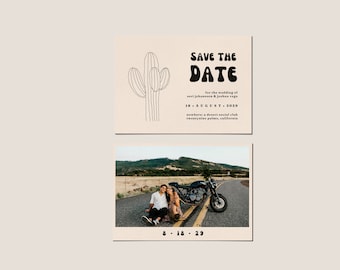 CLEO Desert Save the Date Canva Template | Hand-Drawn Cactus Design | Retro Desert Wedding | Unique Save the Date | Editable & Printable