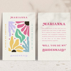 MARI Handgezeichnete Brautjungfer Vorschlag Karte | Floral Will You Be My Bridesmaid Karte | Sofortiger digitaler Download | Bearbeitbares Canva Template