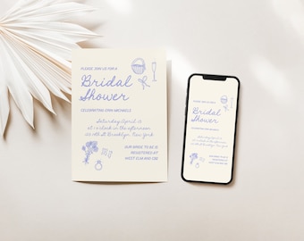 Hand-Drawn Floral Bridal Shower Invitation: Editable Canva Template (Digital Download)