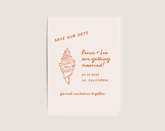 Hand Drawn Beach Save the Date Template | Coastal Wedding (Canva Editable, Digital Download)