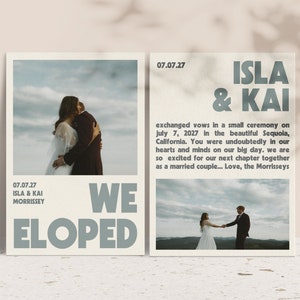 Einfache Sea Foam Elopement Ankündigung | Just Married Anzeige | Meerschaum Wir Eloped Karte | Sofortiger digitaler Download | DIY Canva Vorlage