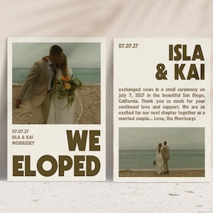 ISLA Minimalist Elopement Announcement | Simple Retro We Eloped Card | Beachy Elopement Announcement | Digital Download | DIY Canva Template