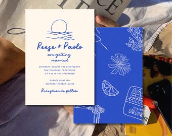 Dolce Vita Wedding Invitation | Mediterranean Beach Canva Template | Coastal Italian Summer Wedding Printable