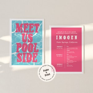 IMOGEN Pool Bachelorette Party Invitation | Palm Springs Bachelorette Itinerary | Instant Digital Download | Editable Canva Template