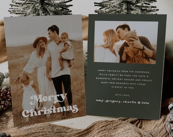 Retro Christmas Card Template | Editable Family Christmas Card | Sage Christmas Card | Editable Christmas Card | Canva Template