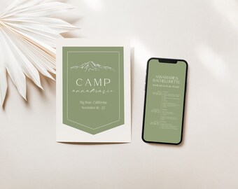 Mountain Bachelorette Party Invitation: Willow Camp Itinerary (Editable Canva Template)