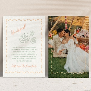 GWYN Wavy Whimsical Hand-Drawn Elopement Announcement | Tropical Elopement Announcement | Hawaii Elopement | Announcement Digital Download