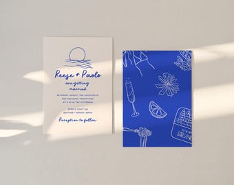 Dolce Vita Wedding Invitation | Mediterranean Beach Canva Template | Coastal Italian Summer Wedding Printable