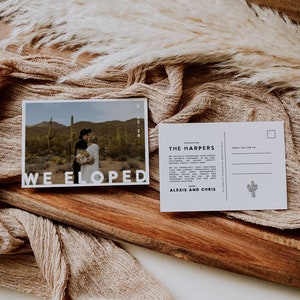 LEANNE Desert Elopement Announcement | We Eloped Postcard with Cactus | Desert We Eloped Card | Instant Digital Download | Canva Template