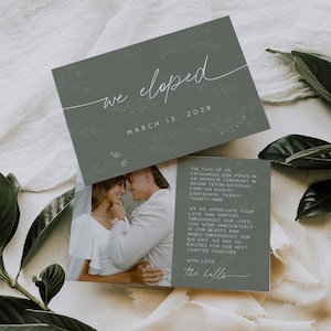 SAGE Elopement Announcement | Botanical We Eloped Card | Boho Elopement Announcement | Instant Download | Customizable Canva Template