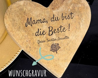 Muttertagsgeschenk personalisiert, Muttertag Geschenk, Herz aus Holz mit Gravur, für Mama