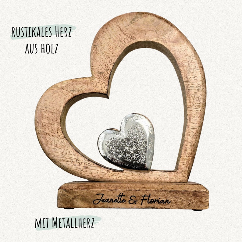 Hochzeitsgeschenk mit Gravur personalisiert Holz Herz Silberhochzeit Geschenk Jahrestag Geldgeschenk zur Hochzeit Bild 2