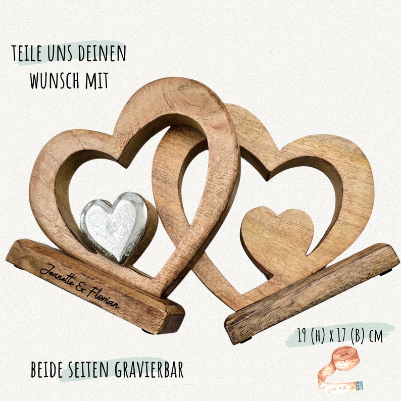 Hochzeitsgeschenk mit Gravur personalisiert Holz Herz Silberhochzeit Geschenk Jahrestag Geldgeschenk zur Hochzeit Bild 4