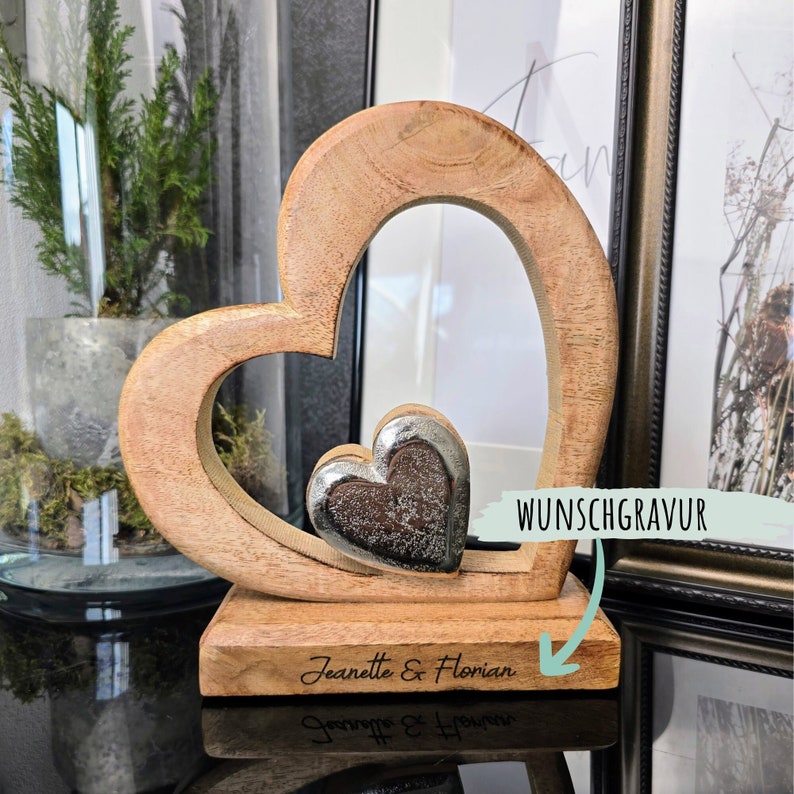 Wedding gift personalized with engraving wooden heart silver wedding anniversary anniversary gift money gift for wedding image 1