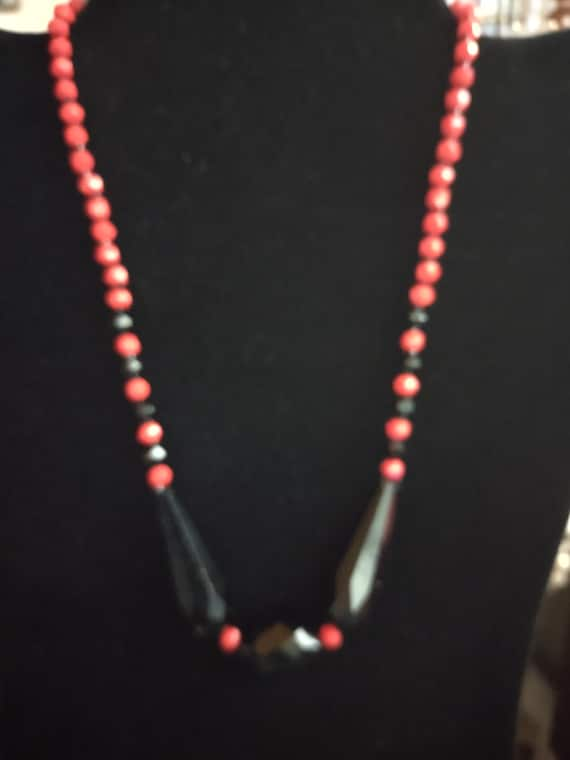 Victorian Black & Red French Jet Necklace