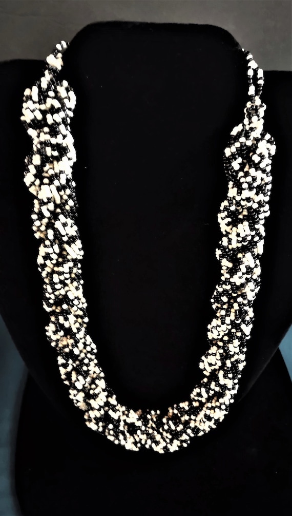 Fantastic Huge Torsade Beaaded Necklace in Black &