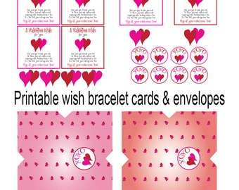 Valentines day printable card for wish bracelets, digital download, diy printable valentine card for friends, for teens, png, jpg
