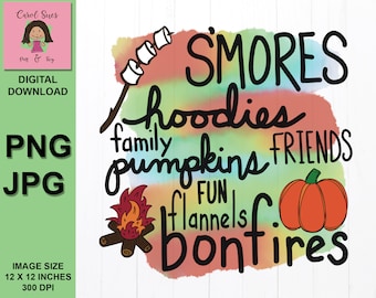 Fall tshirt png designs, Fall words png file, tumbler png designs, sublimation designs digital download, smores, bonfires, sweaters
