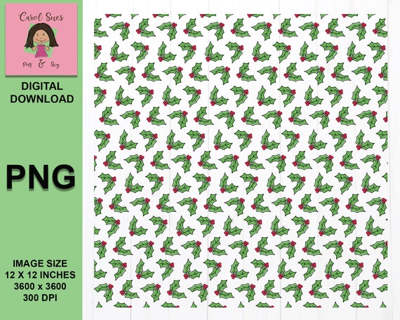 Holly Leaf Christmas Digital Paper Pattern Background Png File | Etsy
