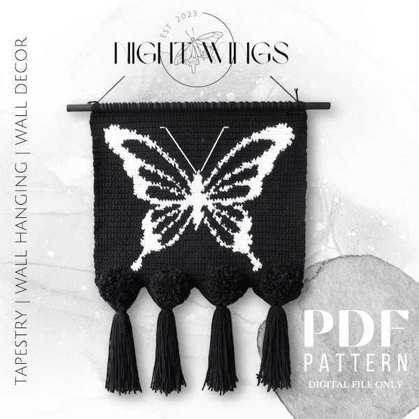 Night Wings Tapestry Crochet Pattern | Moody Crochet | Crochet Wall Decor | Crochet Wall Hanging
