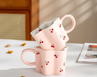 Mug cerise rose et rouge| Cadeau Saint Valentin | Cadeau d'anniversaire pour lui/elle | Unique| Café et thé| Mug en céramique fait main