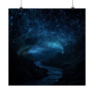 Vertikale Poster, Glühwürmchen Höhle matt Kunstdruck, Sternennacht-Wand-Dekor, dunkle Natur Poster, himmlische Hauskunst, Astronomie-Druck,