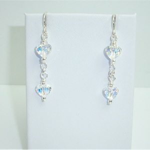 Swarovski Crystal Heart Earrings, Swarovski Aurora Borealis Crystal Earrings, Aurora Boreale Crystal Heart Earrings, Swarovski Earrings