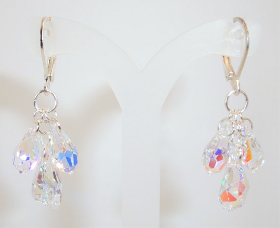 Swarovski Aurora Borealis Crystal Earrings Sterling Silver