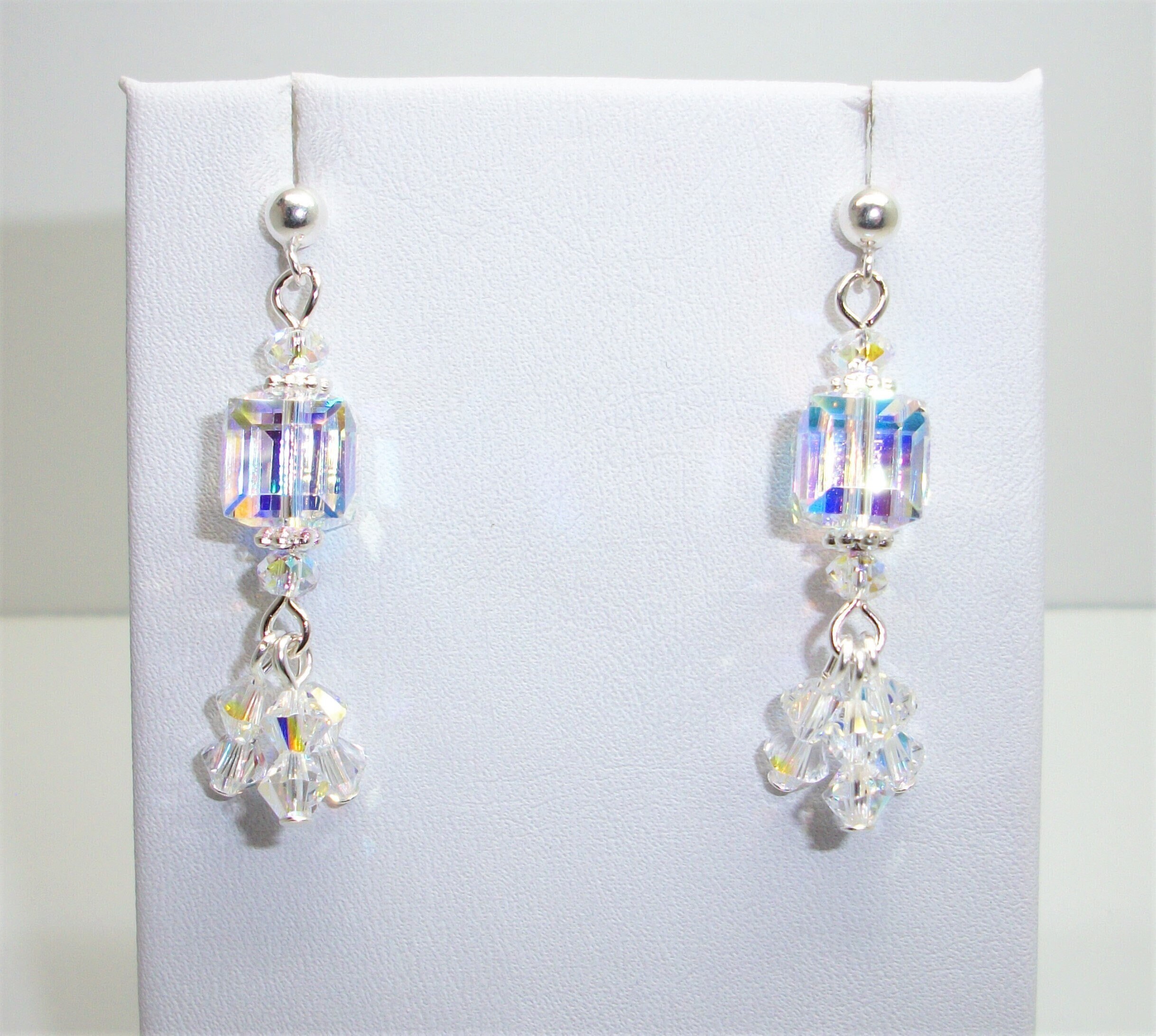 Silver Aurora Borealis Swarovski Crystal Earrings – Crystal Leverback Everyday Earrings By callura