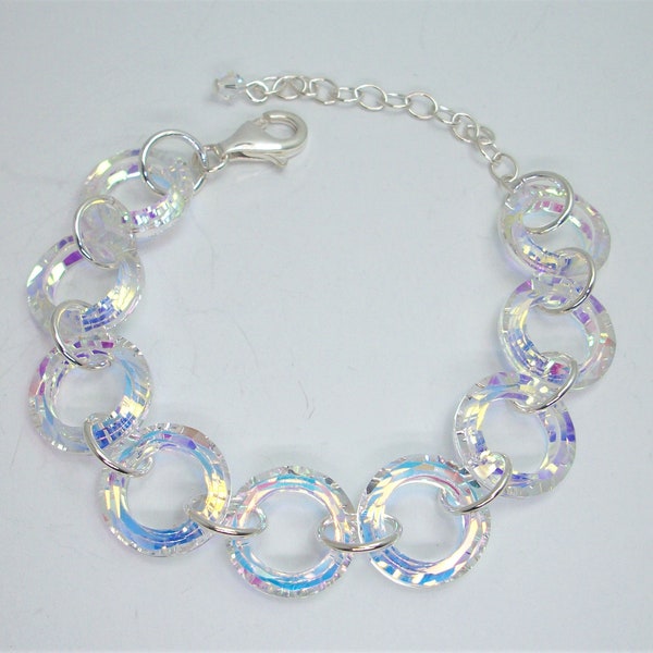 Bracelet en cristal aurore boréale, bracelet en cristal cercle anneau cosmique, bracelet en cristal aurore boréale, bijoux de mariage, cadeau d'anniversaire