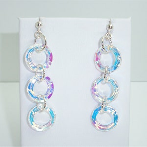 Aurora Borealis Crystal Circle Earrings, 925 Sterling Silver Earrings, Aurora Borealis Cosmic Ring Earrings, Aurora Boreale Crystal Earrings