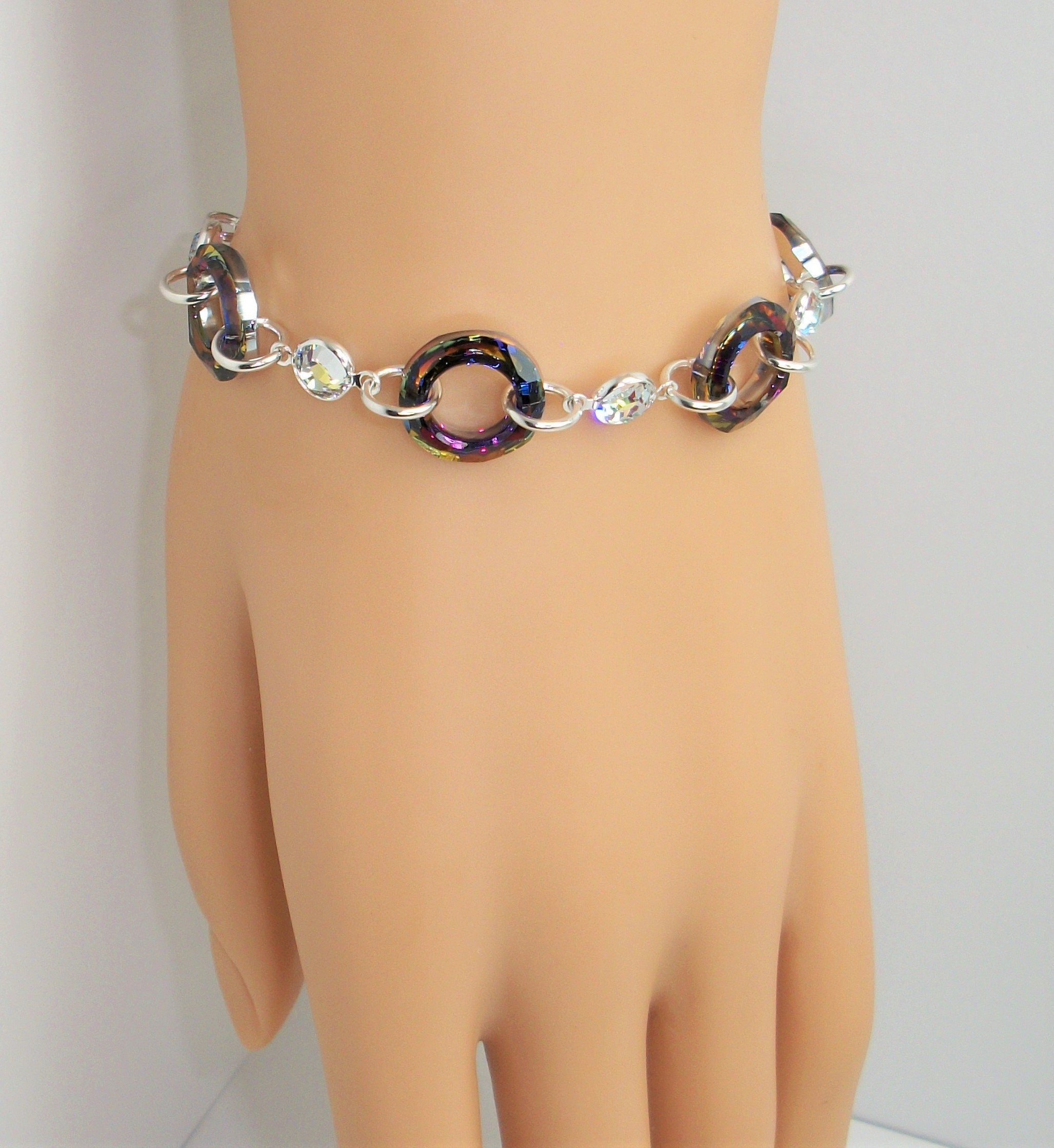 Finger bracelet silver plated chain with Swarovski crystals hand crafted.  Orange | eBay