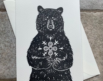 Hannunvaakuna bear linocut greeting card