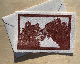 Bears in Love linocut greeting card