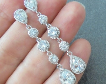 Earrings Crystal Silver, Crystal Chandeliers, Long Crystal Earrings, Wedding Earrings, Bridal Earrings, Bridal Chandeliers