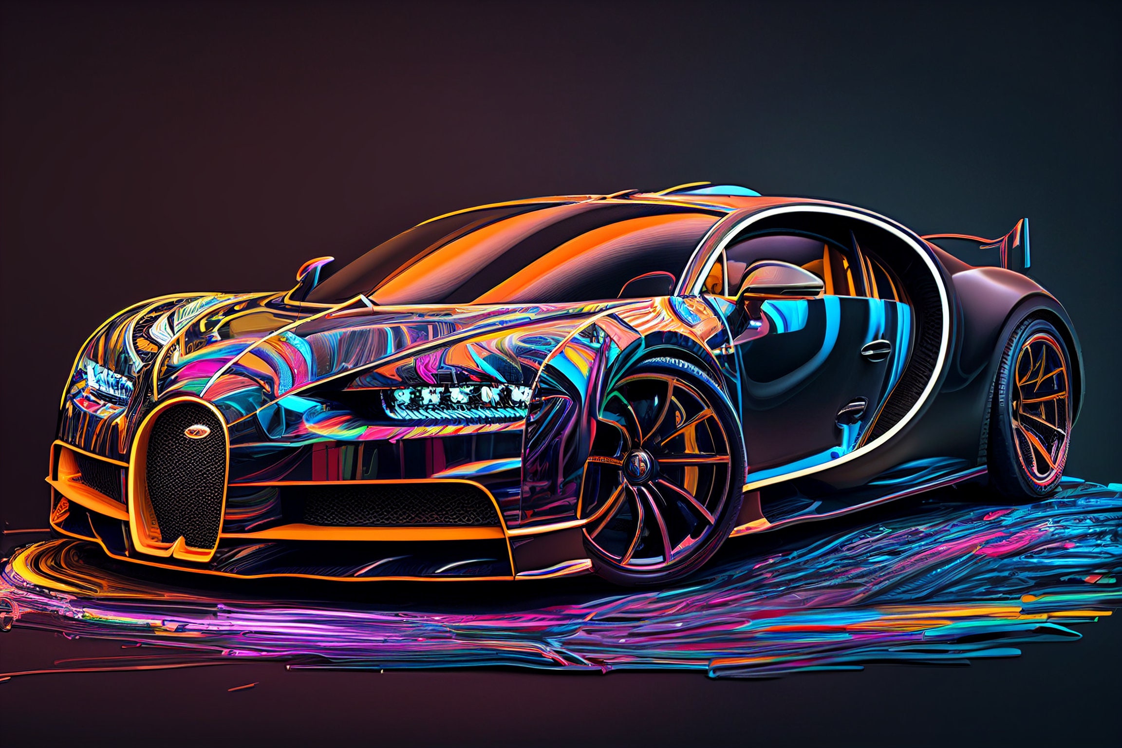 Bugatti Chiron Colorful Neon 4k Ai Abstract Art 3d Gifts for Him Gifts