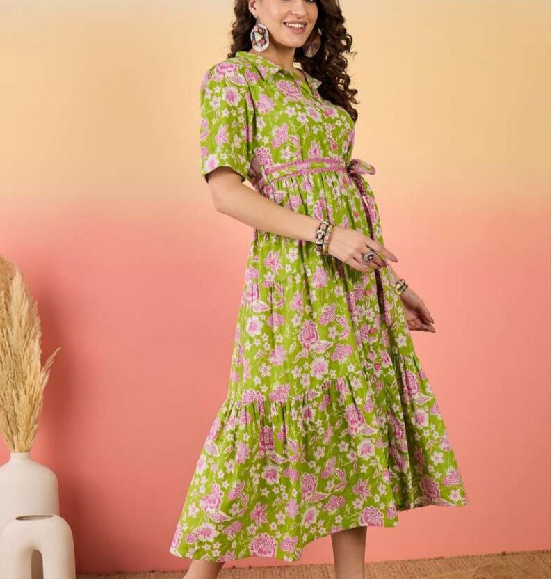 Green Pink Floral Dress