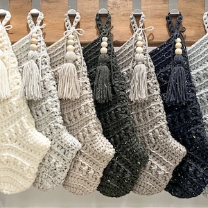 Handmade Christmas Stocking, Boho Christmas Stocking, Farmhouse Christmas Stocking, Tassel Christmas Stocking, Crochet Christmas Stocking