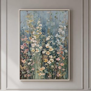 Abstract Floral Wall Art, Blush and Sage Wildflower Painting on Neutral Textured Canvas, Large Modern Botanical Decor, Elegant Floral Art