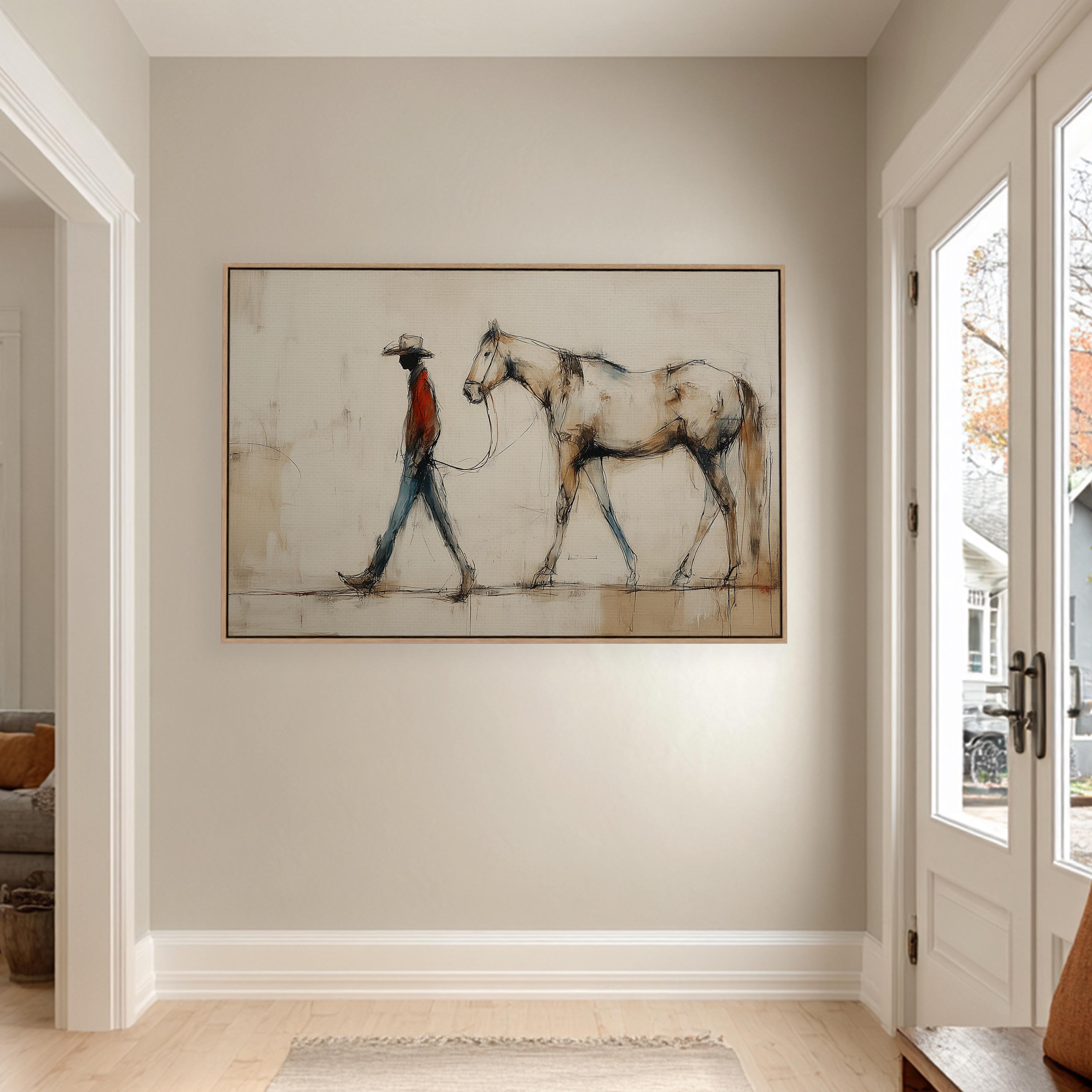 Cowboy Horse Wall Art | Minimal Western Painting | Ranch Life Scene ...