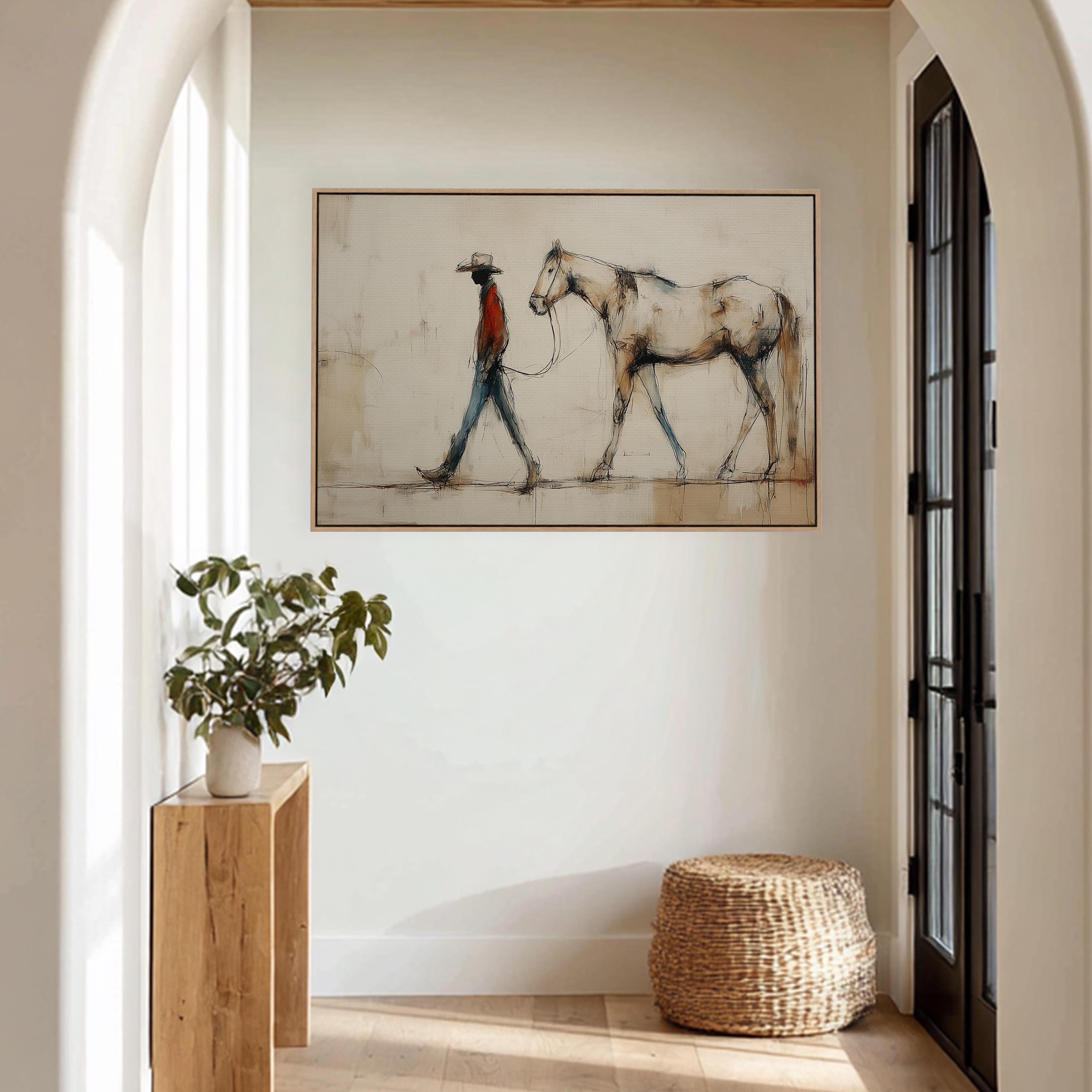 Cowboy Horse Wall Art | Minimal Western Painting | Ranch Life Scene ...