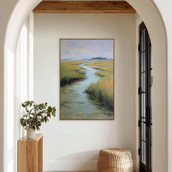 Coastal Marsh Wall Art, Southern Landscape Painting, Serene Marsh Scene, Luxury Coastal Decor, Impressionist Coastal Artwork