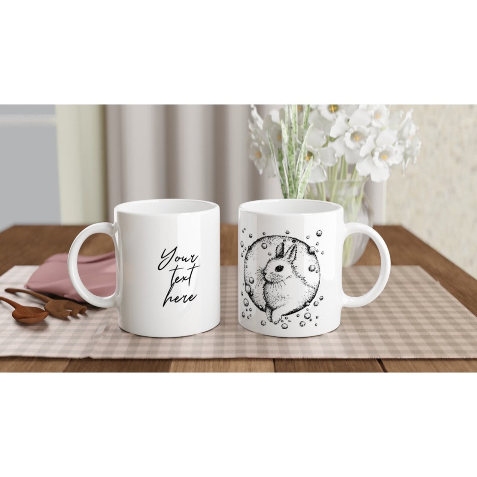 Personalized Rabbit Mug With Original Print. Diner Mug. Etsy